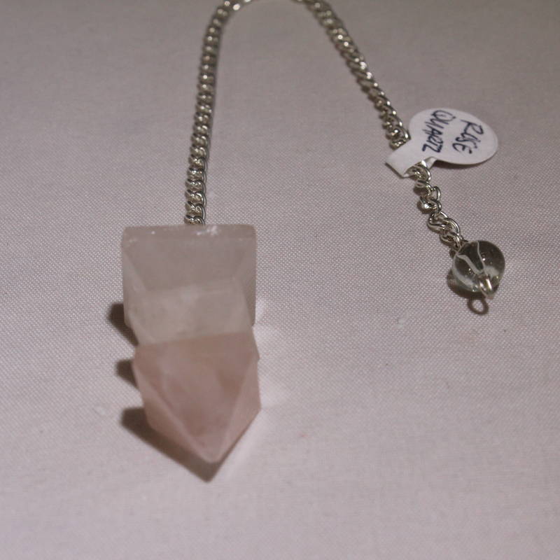 Rose Quartz (Layered Pyramid) Pendulum with clear crystal bead on the end of the chain